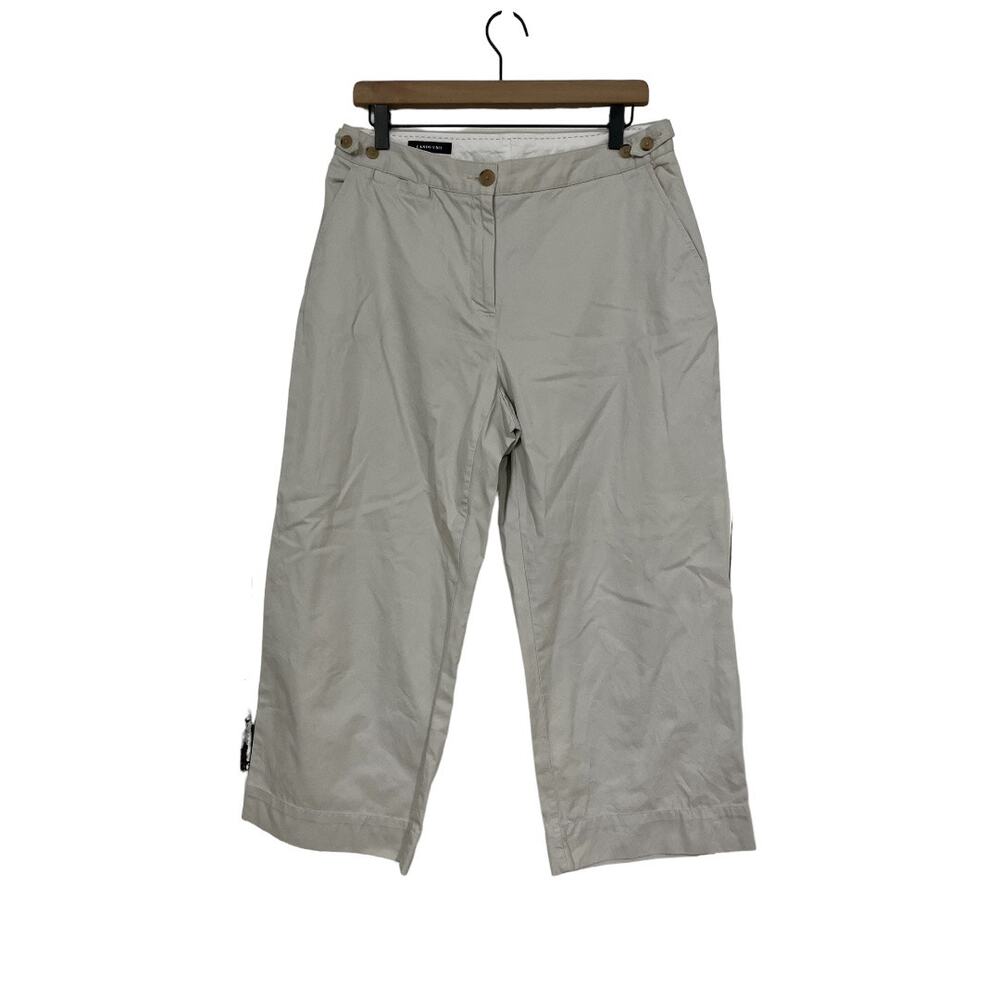 Lands End Womens Khaki Straight Leg Cropped Pants Size 10 100% Cotton